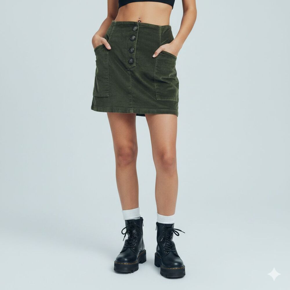 Urban Outfitters BDG Green Y2K Cotton Velvet Short Mini Skirt Womens Size S